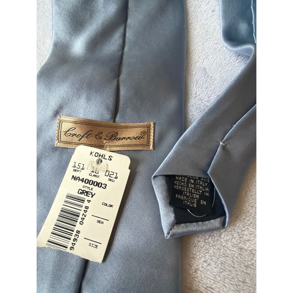 Croft & Barrow Necktie Mens OS Grey New Silk Solid Satin Formal Made in Italy - Picture 2 of 2